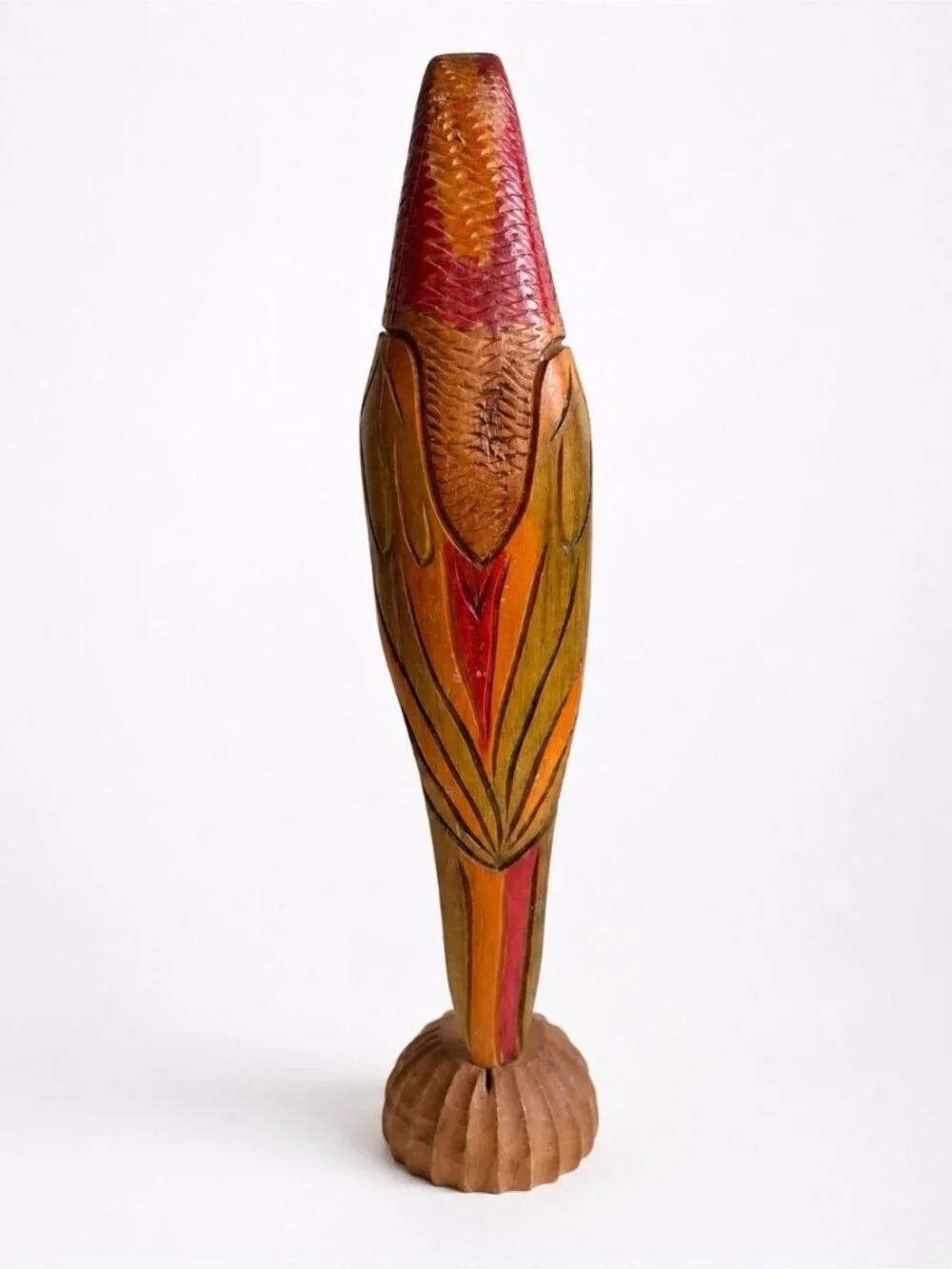 Vintage Hand Carved Wooden Parrot Sculpture 18” Tropical Folk Art Bird Coastal